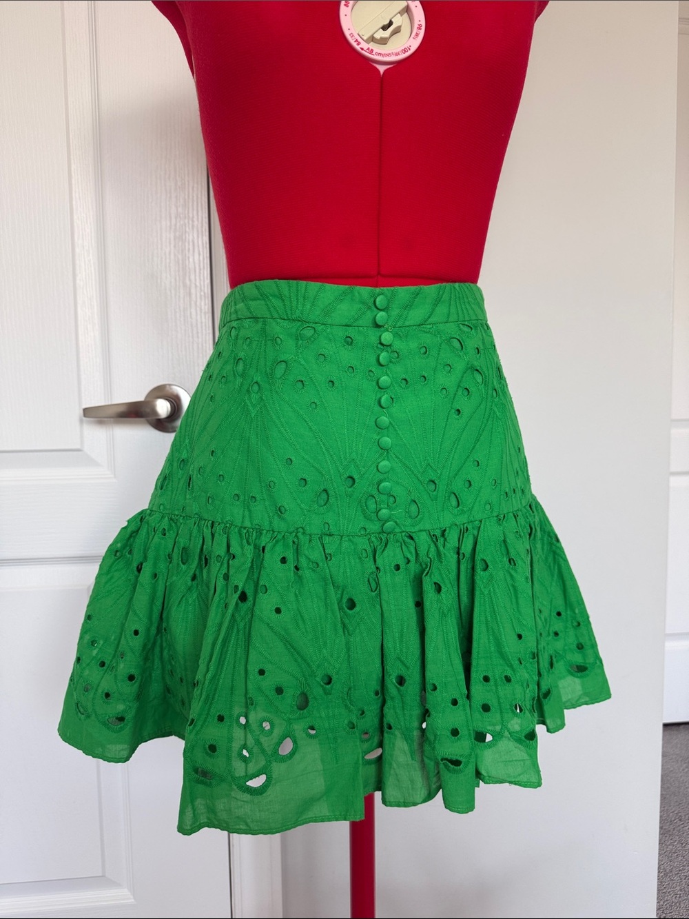 Zara Bright Green Eyelet Tiered Mini Skirt